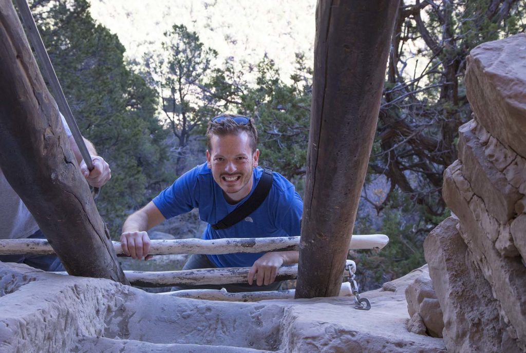 We accessed the dwelling by climbing a 32-foot wide ladder. This is Billy at the top! Way to go, Billy!