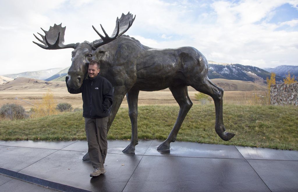 Billy with a moose sculpture. It doesn't get any better than this!