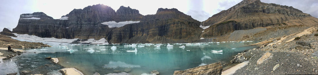 This is my phone's panorama of the Upper Grinnell Lake. The glacier is on the left!