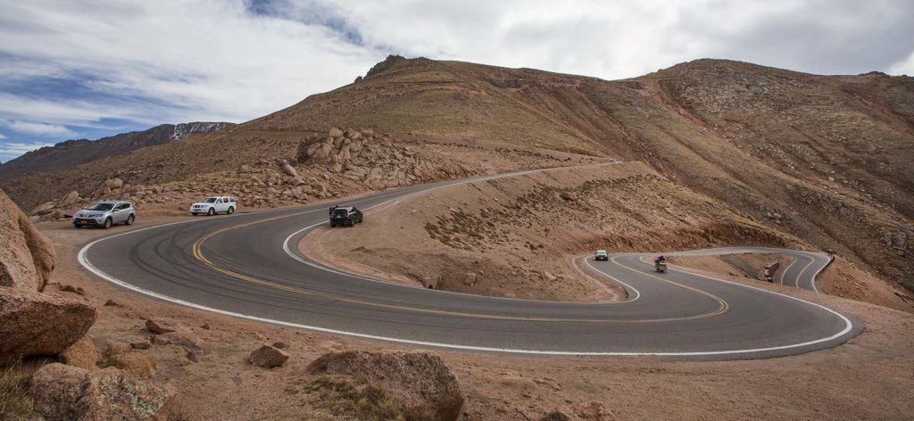 One of MANY hairpin turns. You can see the peak on the middle of this photo. It's further than it looks!