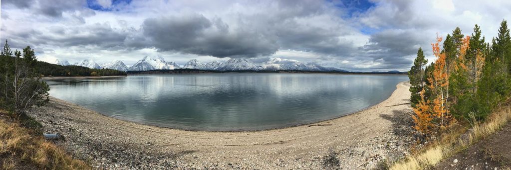 The Tetons reflected in Jackson Lake.