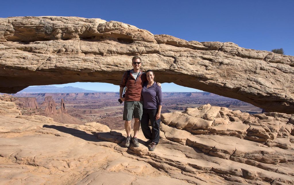 Look! A photo of the two of us! We are in front of Mesa Arch.