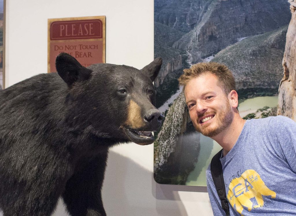 Black bears live in parts of Big Bend. Due to "increased bear activity," certain parts of the national park were closed. Here, Billy poses with a nice (stuffed) specimen.