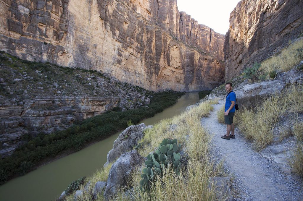 The cliffs at Santa Elena Canyon were 1,500 feet high. The trail had all kinds of desert plants to look at like cacti. Today, it also had Billy!